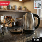 Cordless electric kettle with ergonomic handle and stainless steel finish