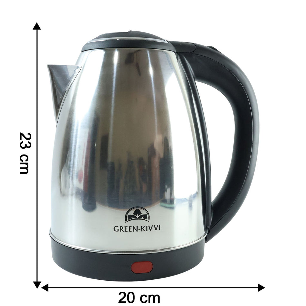 Size comparison image showing dimensions of the electric stainless steel kettle