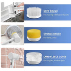 Electric spin scrubber featuring five replaceable brush heads for versatile cleaning