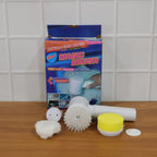 Electric spin brush cleaning a bathroom surface with replaceable head
