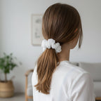 Lightweight white mesh hair scrunchie for daily hair management