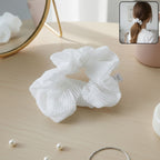 Elegant white mesh hair scrunchie for women and girls