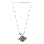 Beaded chain of oxidised silver pendant necklace complementing elegant ethnic style