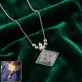 Traditional square motif oxidised silver pendant necklace with floral detailing
