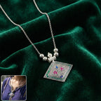 Traditional square motif oxidised silver pendant necklace with floral detailing