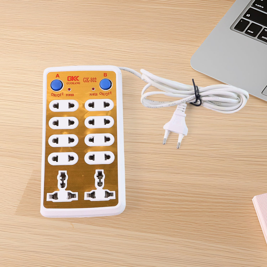 Front view of the Tetherix 10-way extension board with 220V universal sockets.