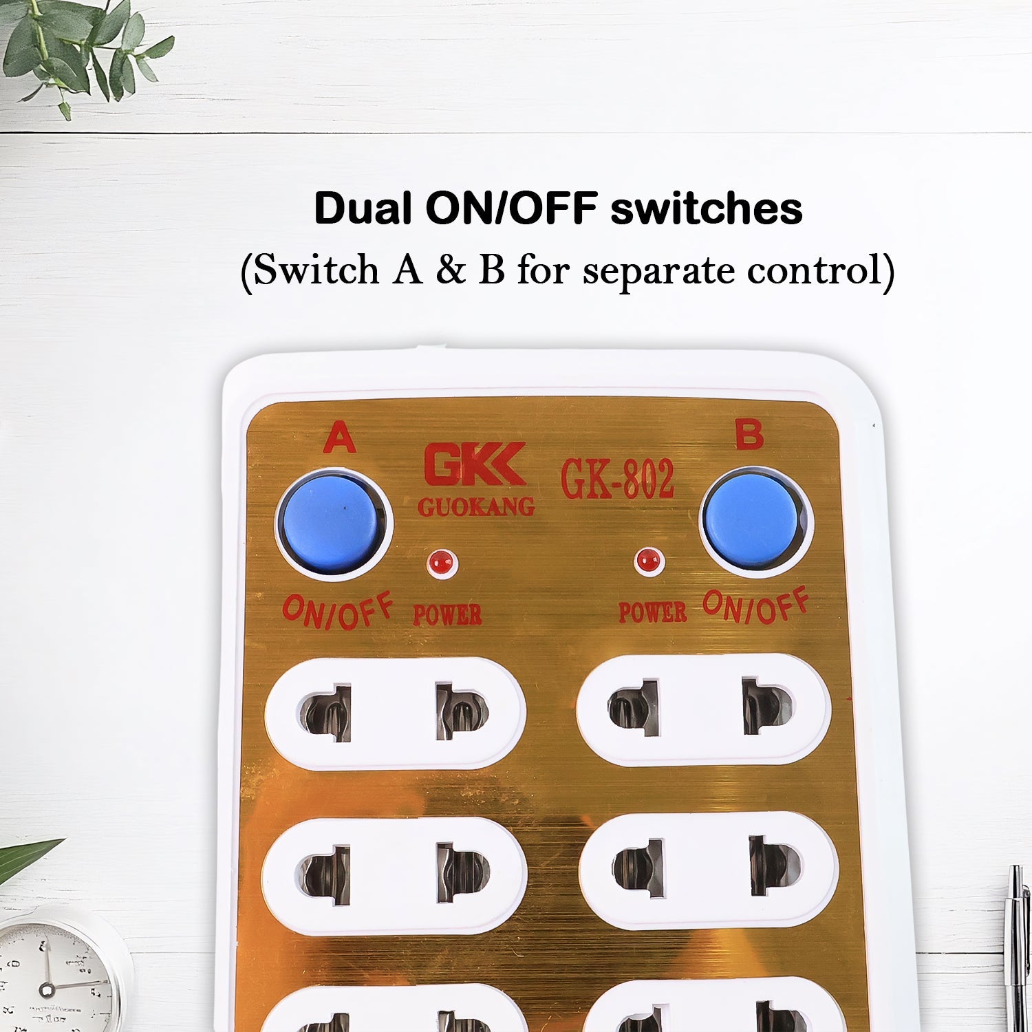 Side profile of the Tetherix electrical extension board with a master switch.