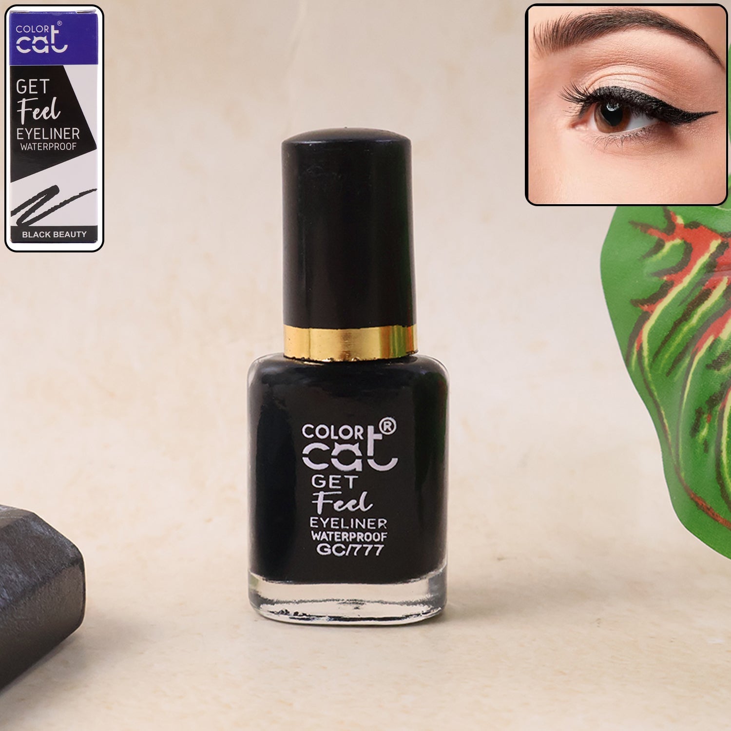 Waterproof eyeliner pen showcasing ultra black liquid for precise eye definition.