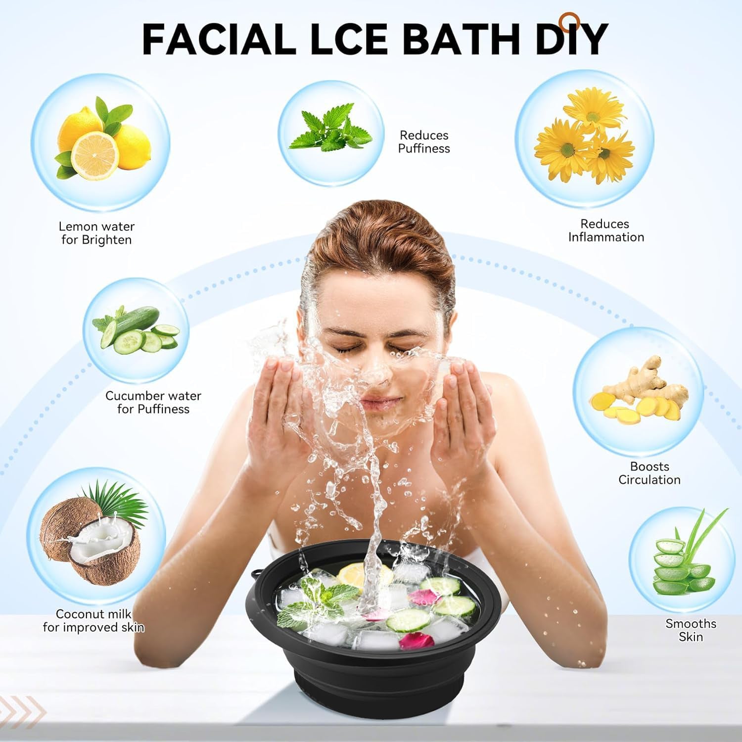 Foldable silicone ice facial bowl with built-in tray for skincare