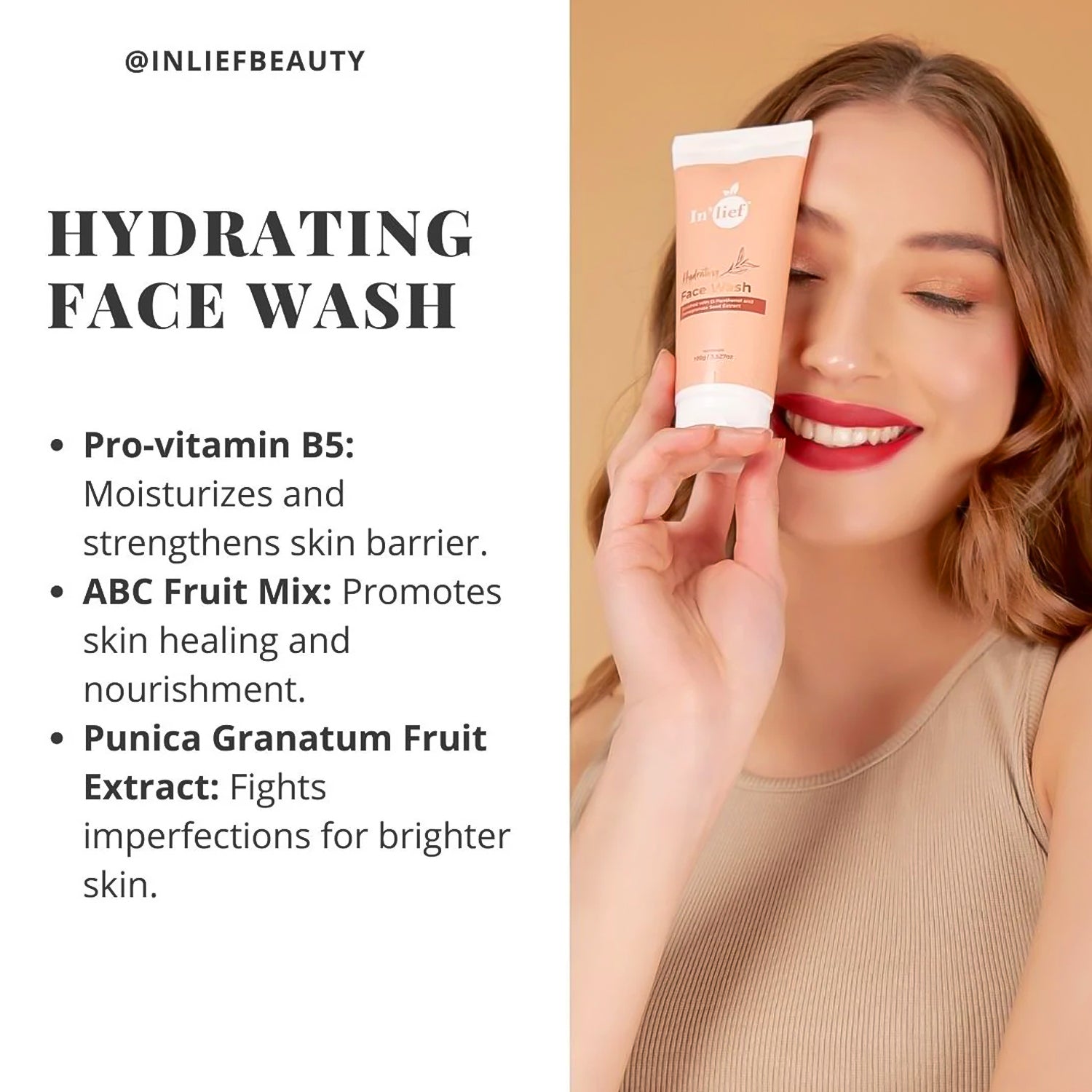 Moisturizing hydrating face wash tube on white background