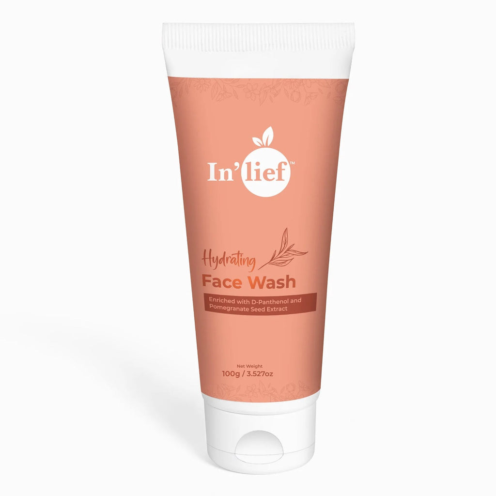 In'lief hydrating and refreshing facial wash tube standing upright