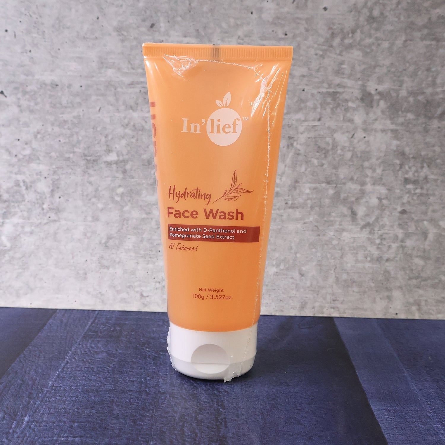 Face wash tube showing product details and ingredient highlights