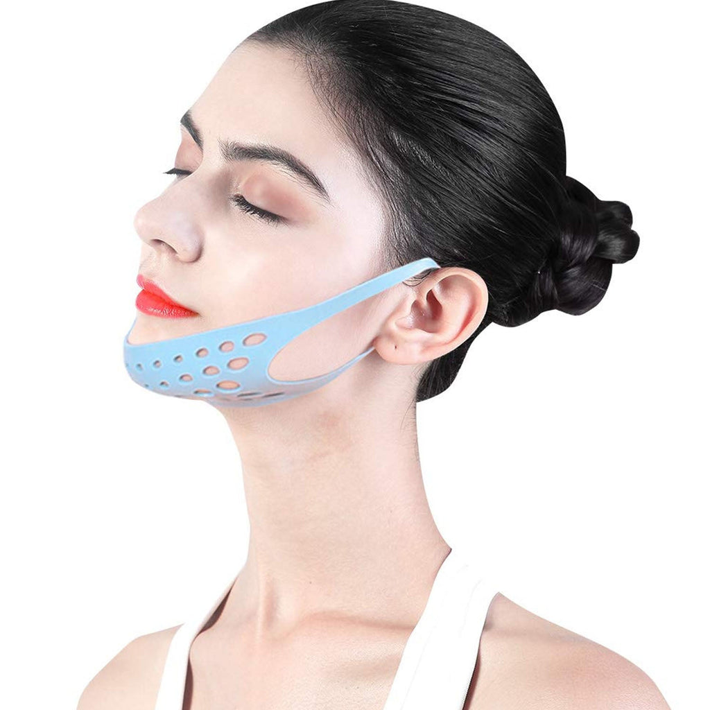 Individual wearing face mask with adjustable ear saver strap behind the head