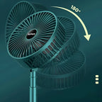 Angle view of foldable mini USB desk fan highlighting foldable hinge