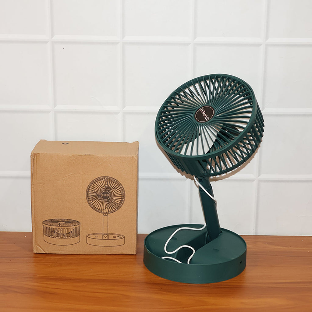 Close-up showing power cable and adjustment controls on foldable mini desk fan