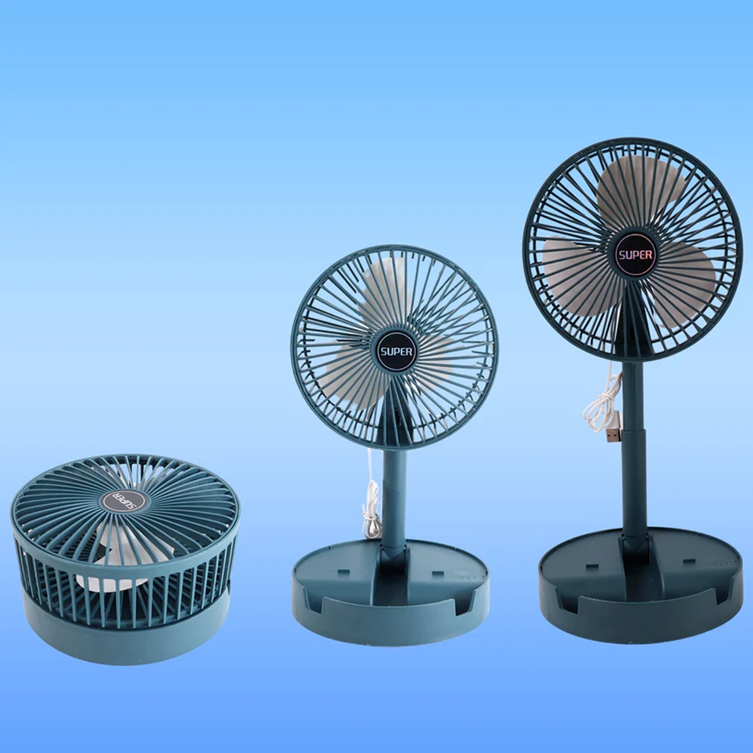Foldable Mini USB Desk Fan with adjustable angle and quiet motor on white background