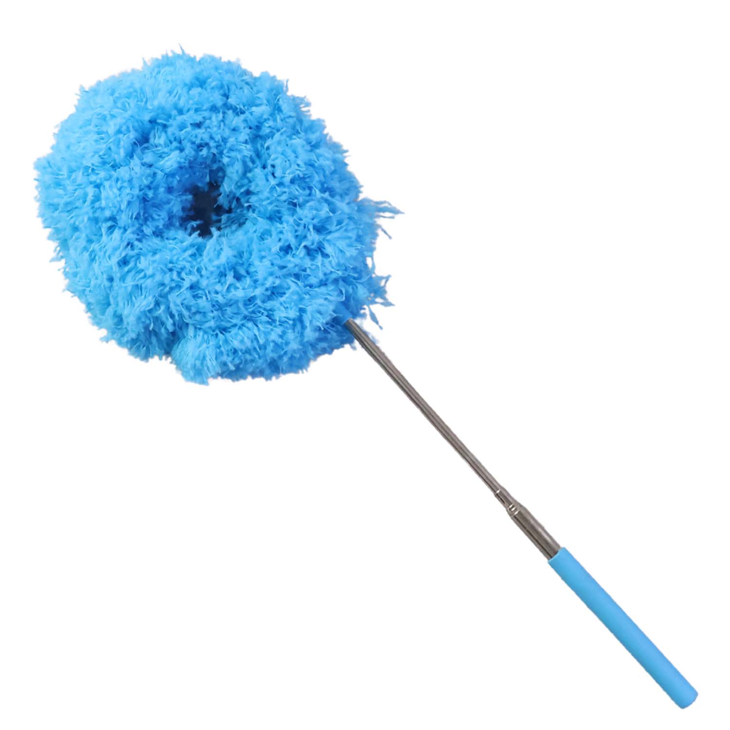 Extendable cleaning duster reaching and cleaning shiny surfaces with ease
