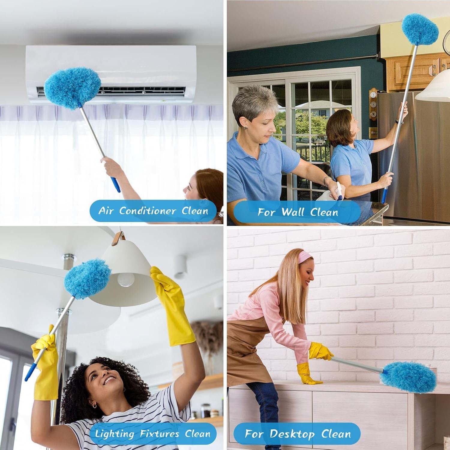 Extendable microfiber cleaning duster with soft round head for effective dust removal