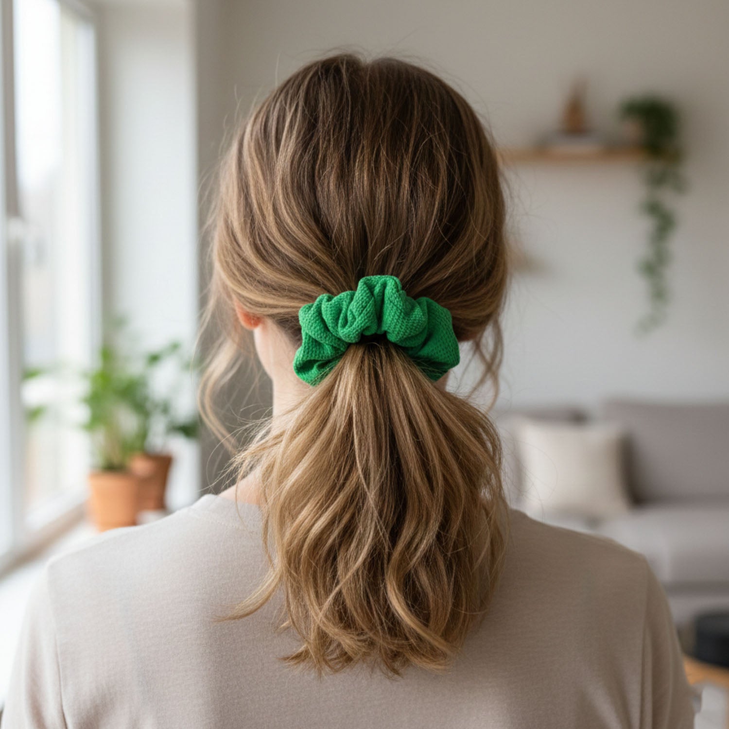 Trendy fabric hair scrunchie with bow tie perfect for casual hairstyles