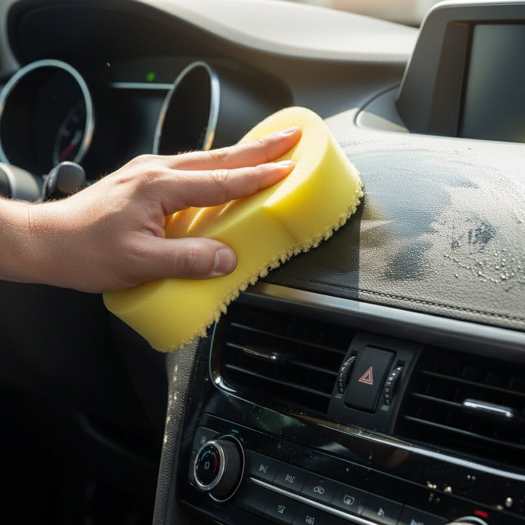 Close-up of microfiber strands on car sponge