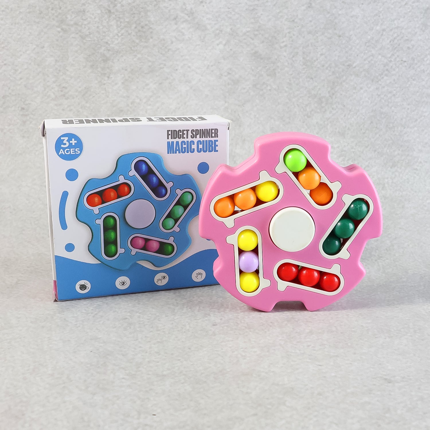 Side view of Fidget Magic Cube Spinner Toy showing lightweight and durable construction.