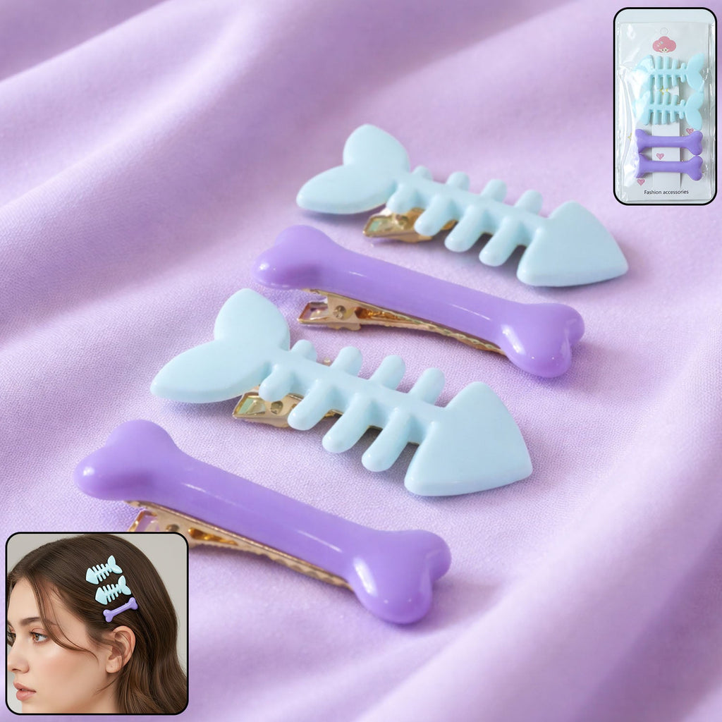 Pack of 4 fishbone hair clips with strong grip and cute bone design