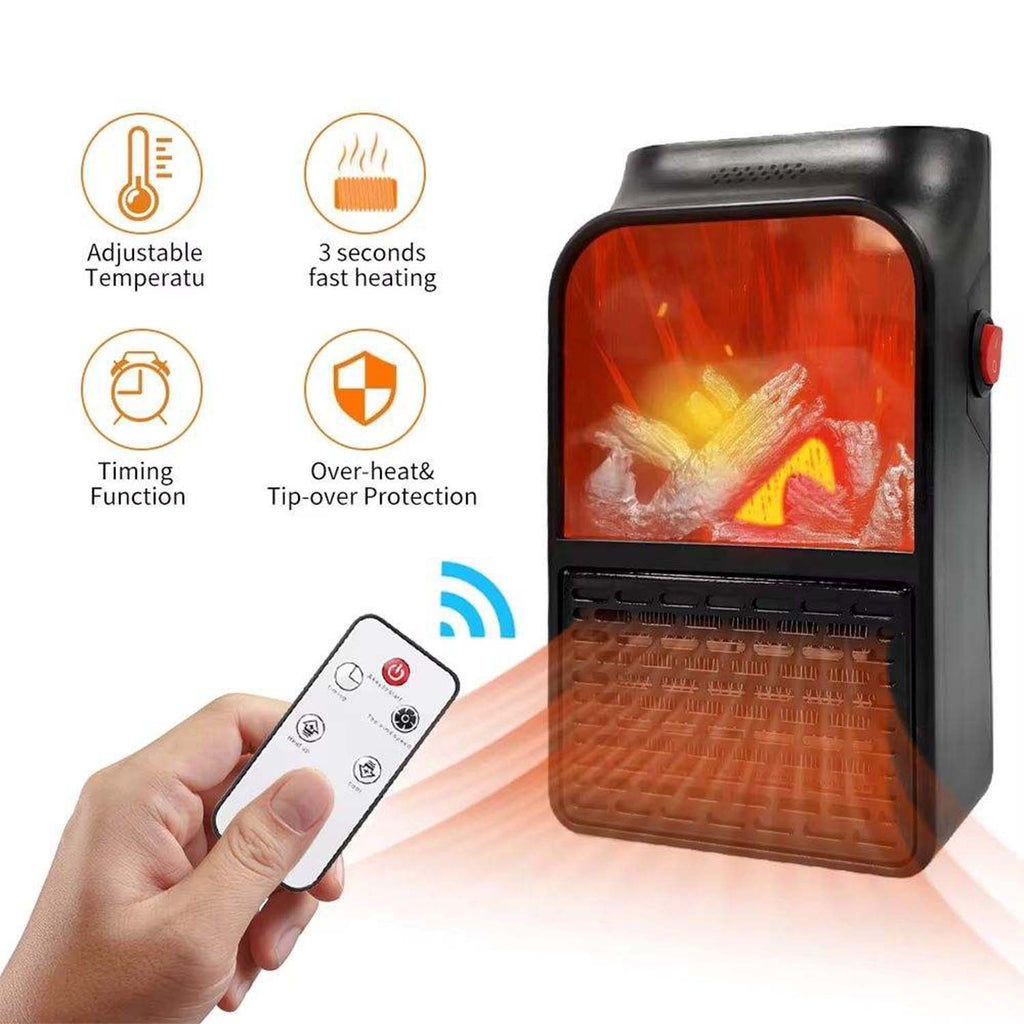 Compact electric room heater with clear digital temperature display on top.