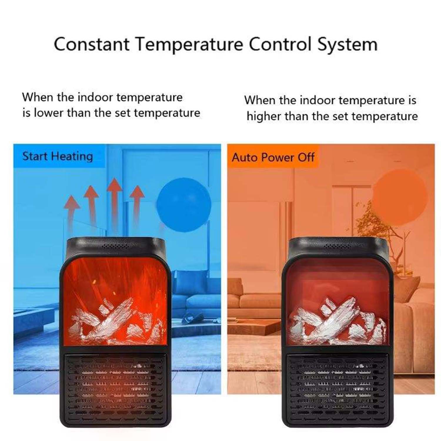 Internal view showing PTC ceramic heating elements of the portable heater.