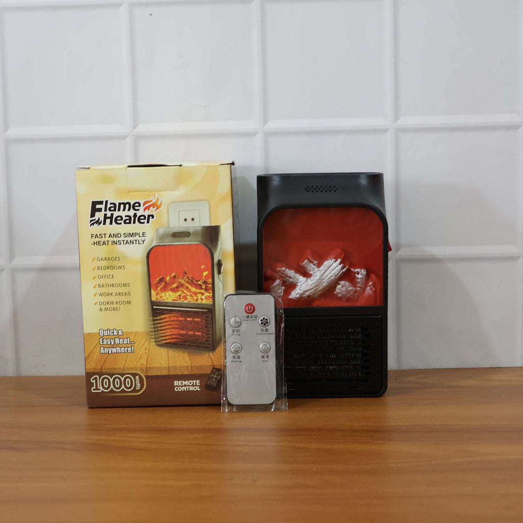 Portable electric heater warming a cozy corner next to a sofa.
