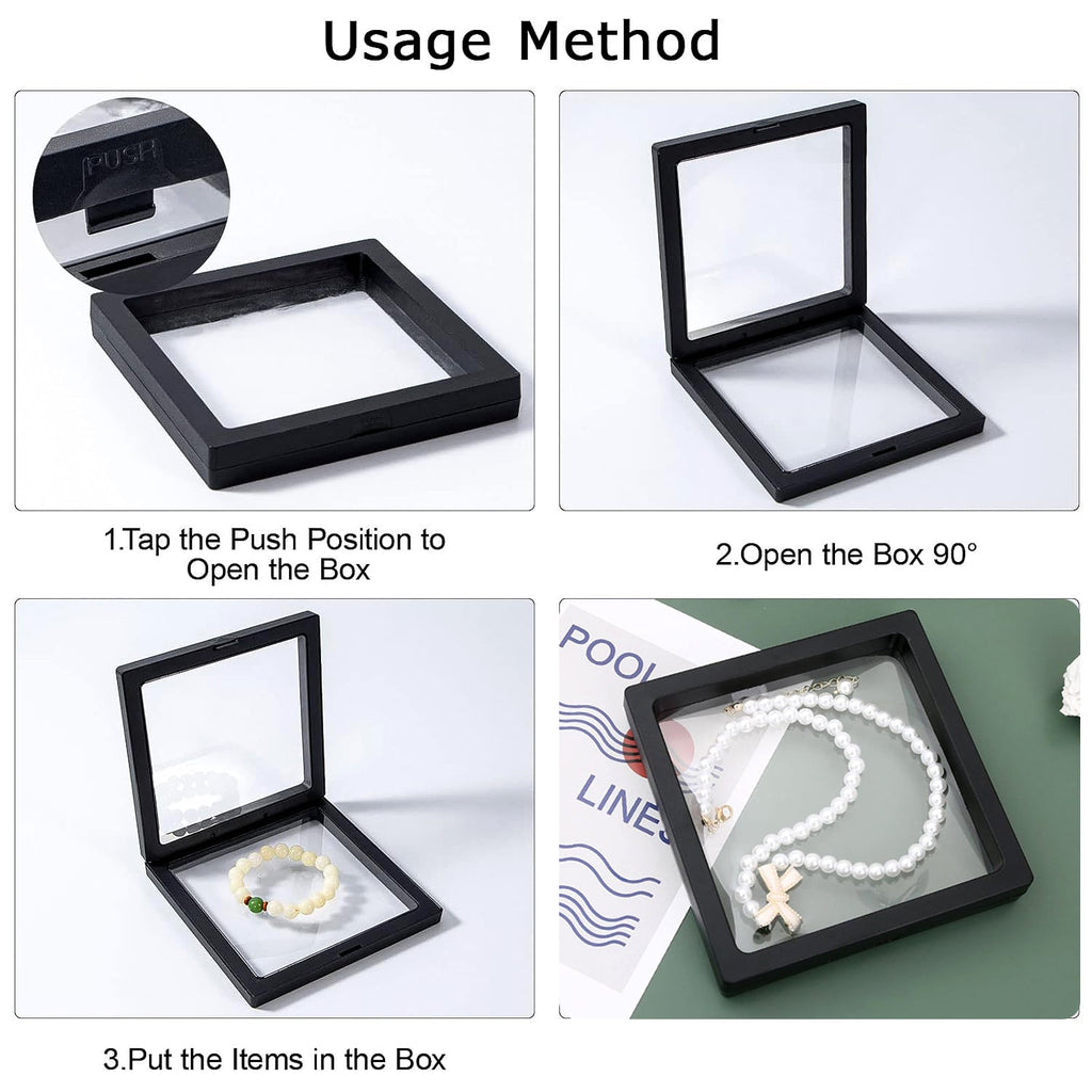 Clear floating jewellery display frame demonstrating magnetic lock