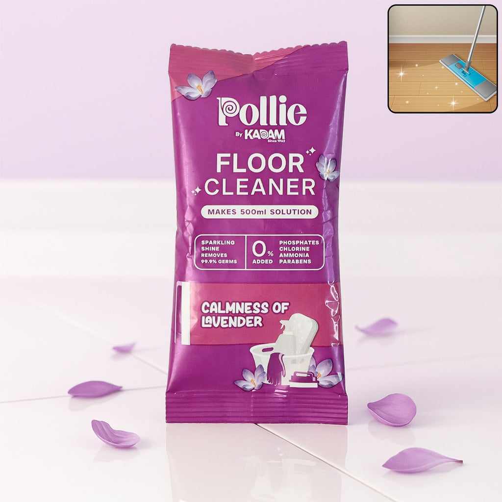Lavender floor cleaner sachet package showing concentrated cleaner design