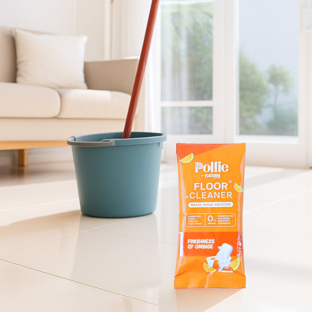 Compact floor cleaner sachet packaging reducing plastic waste