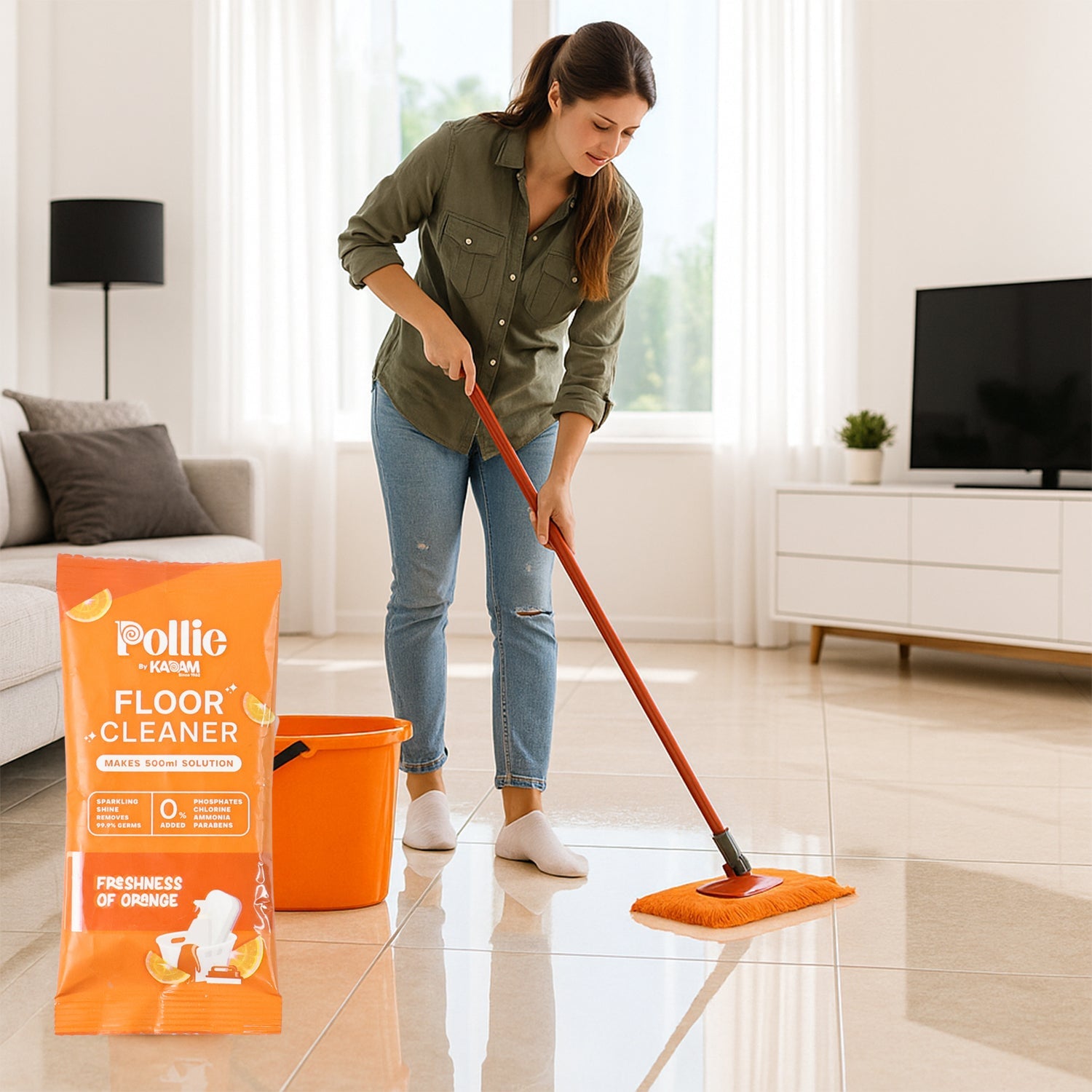 Floor cleaner solution providing streak-free shine on tiles and marble floors