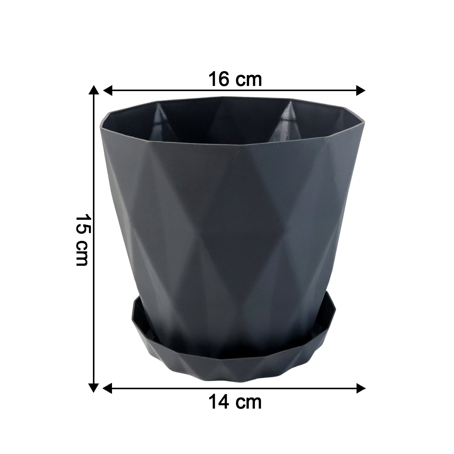 Outdoor placement of durable diamond design plastic flower pots with trays