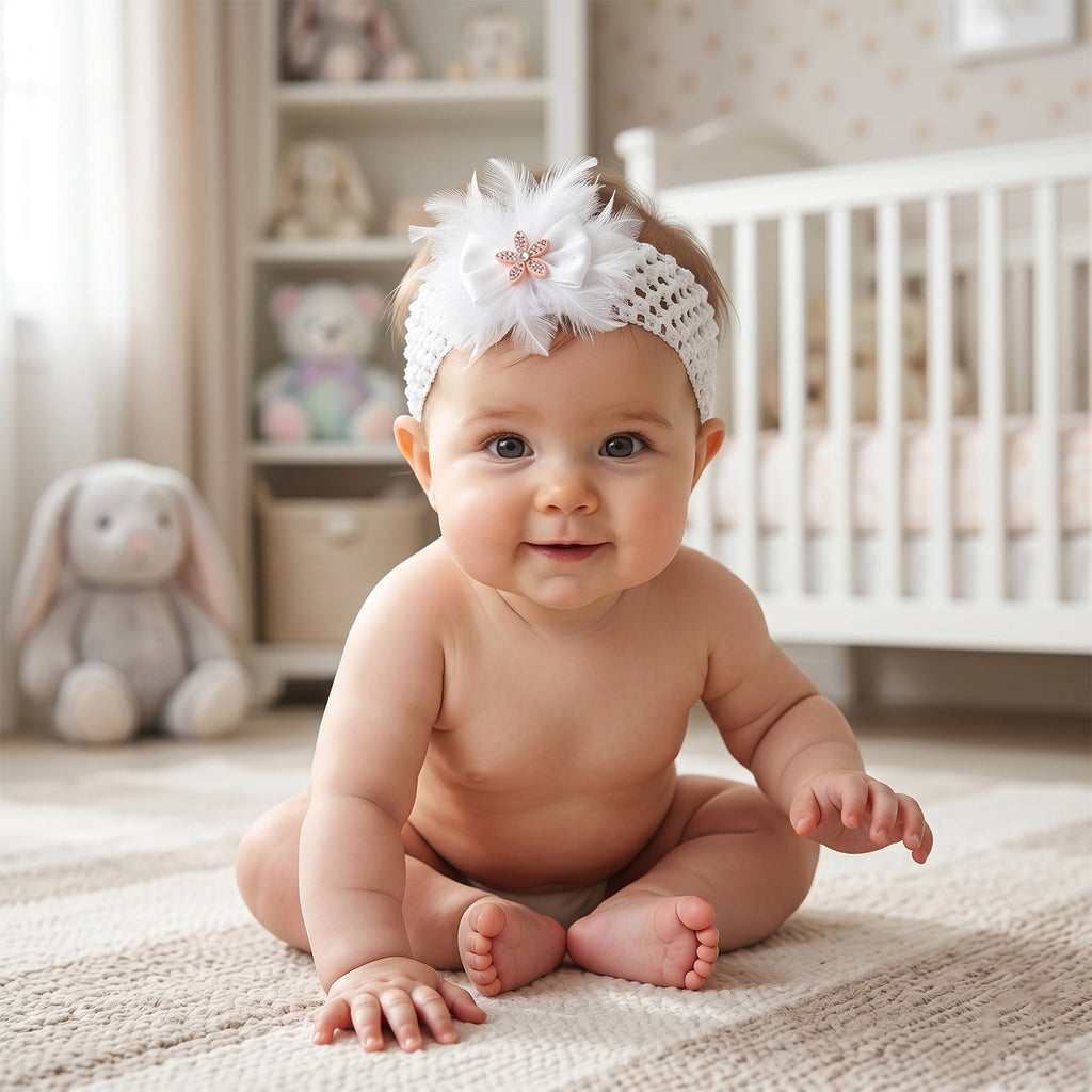 Flat lay of soft elastic floral headband showing detailed fabric and design
