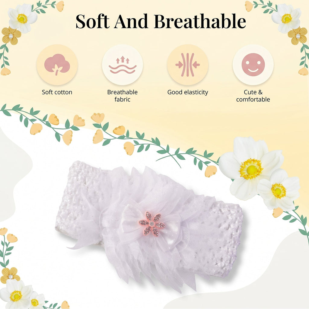 Styling example of floral baby headband, worn by a toddler outdoors