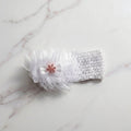 Floral baby headband displayed on a white background, highlighting soft elastic material and floral bow