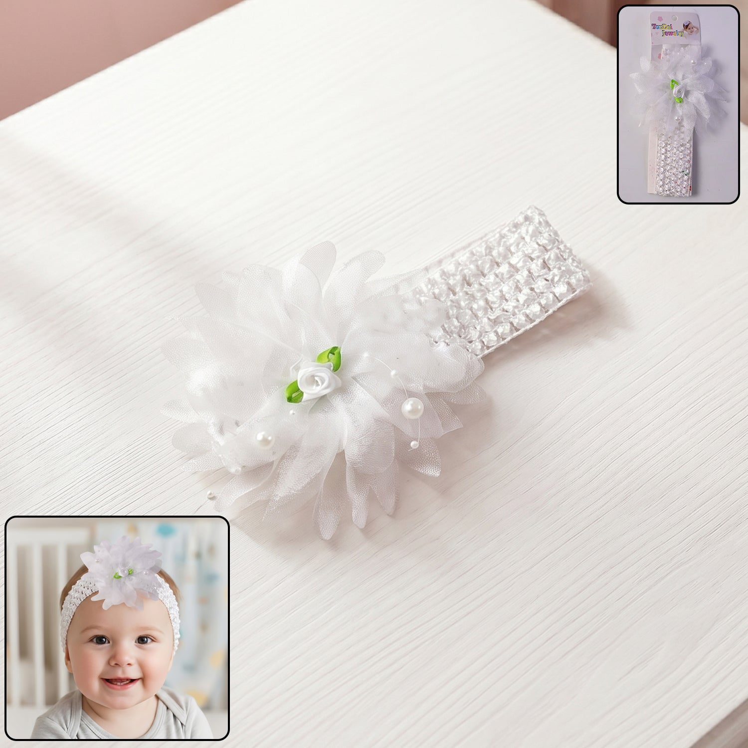 Beautiful floral baby headband for girls, soft elastic for comfortable fit