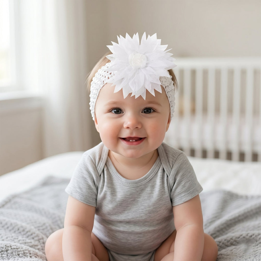 Baby girl headband with elegant floral bow design for casual or festive occasions