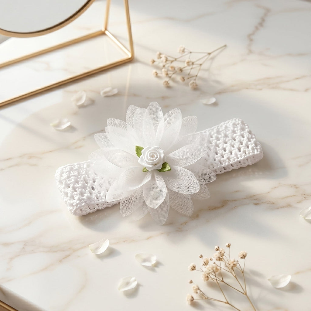 Durable baby headband with floral bow for casual and festive wear