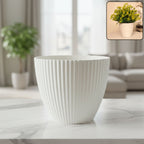 White ribbed flower pot with wide mouth indoor planter