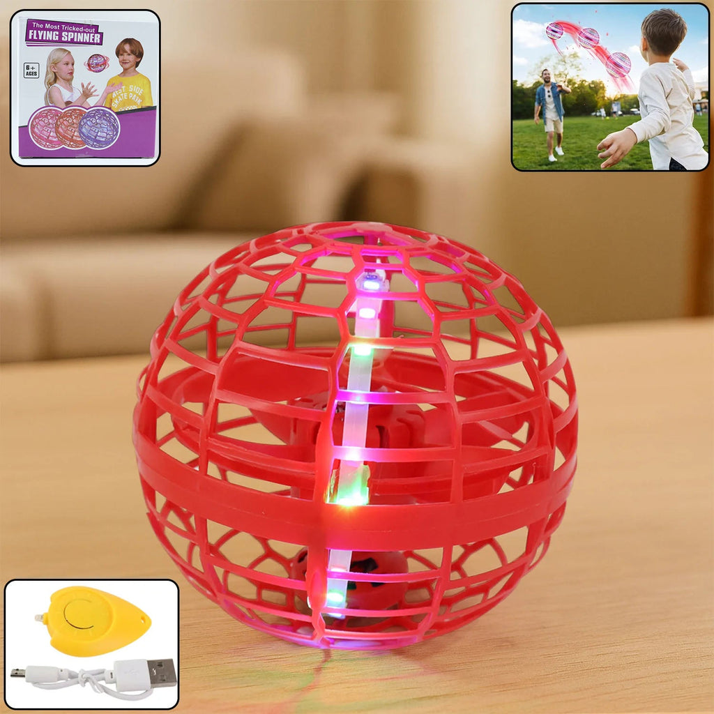 Flying Ball Toy with active RGB lights in a dynamic pose, ready for play.