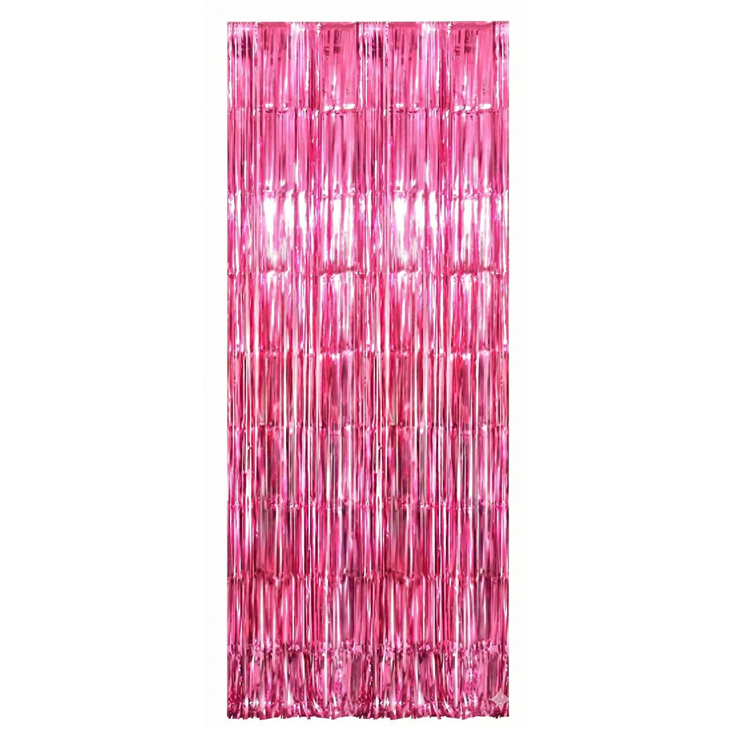 Foil fringe curtain used as an attractive metallic party backdrop for celebrations.