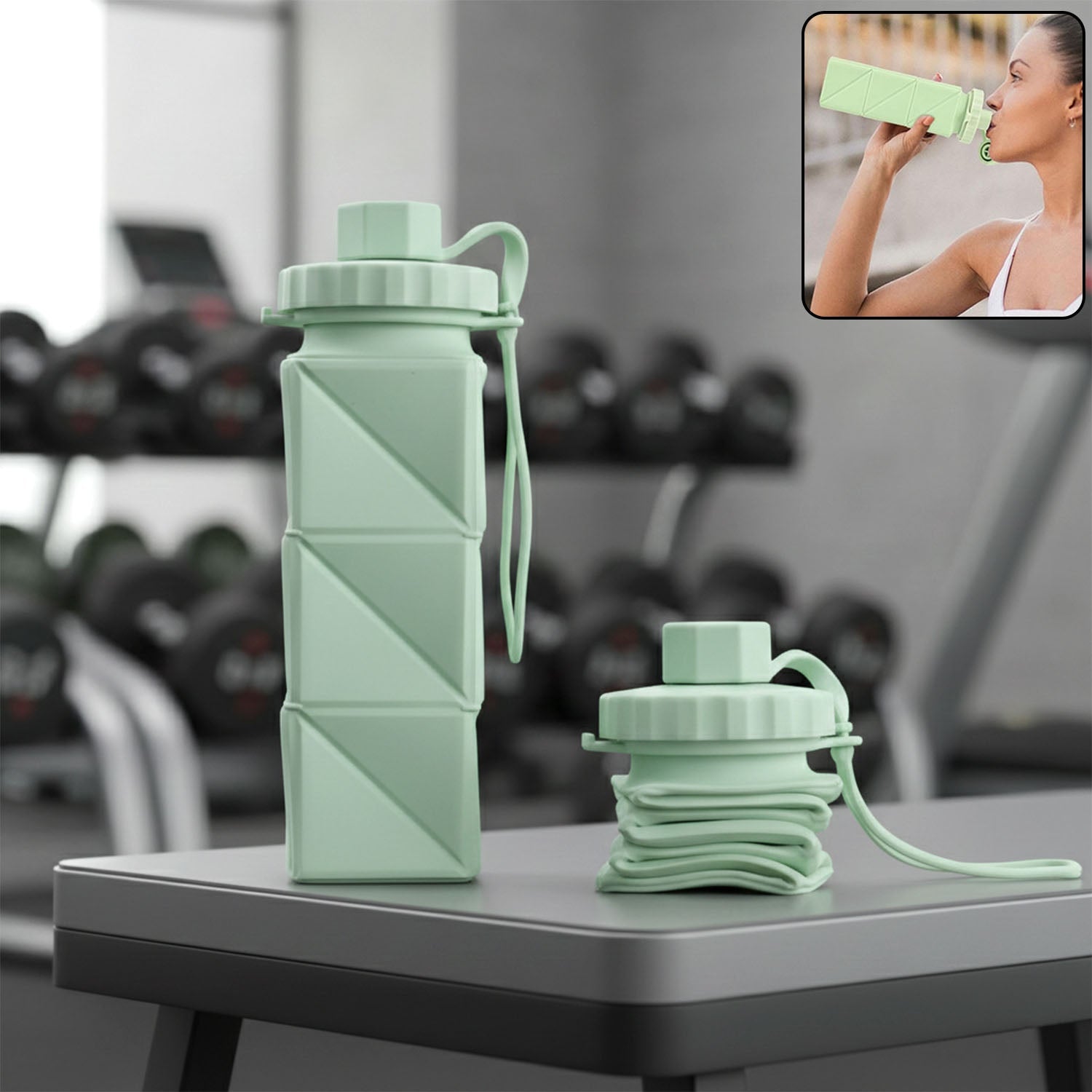 Premium silicone foldable water bottle with textured body
