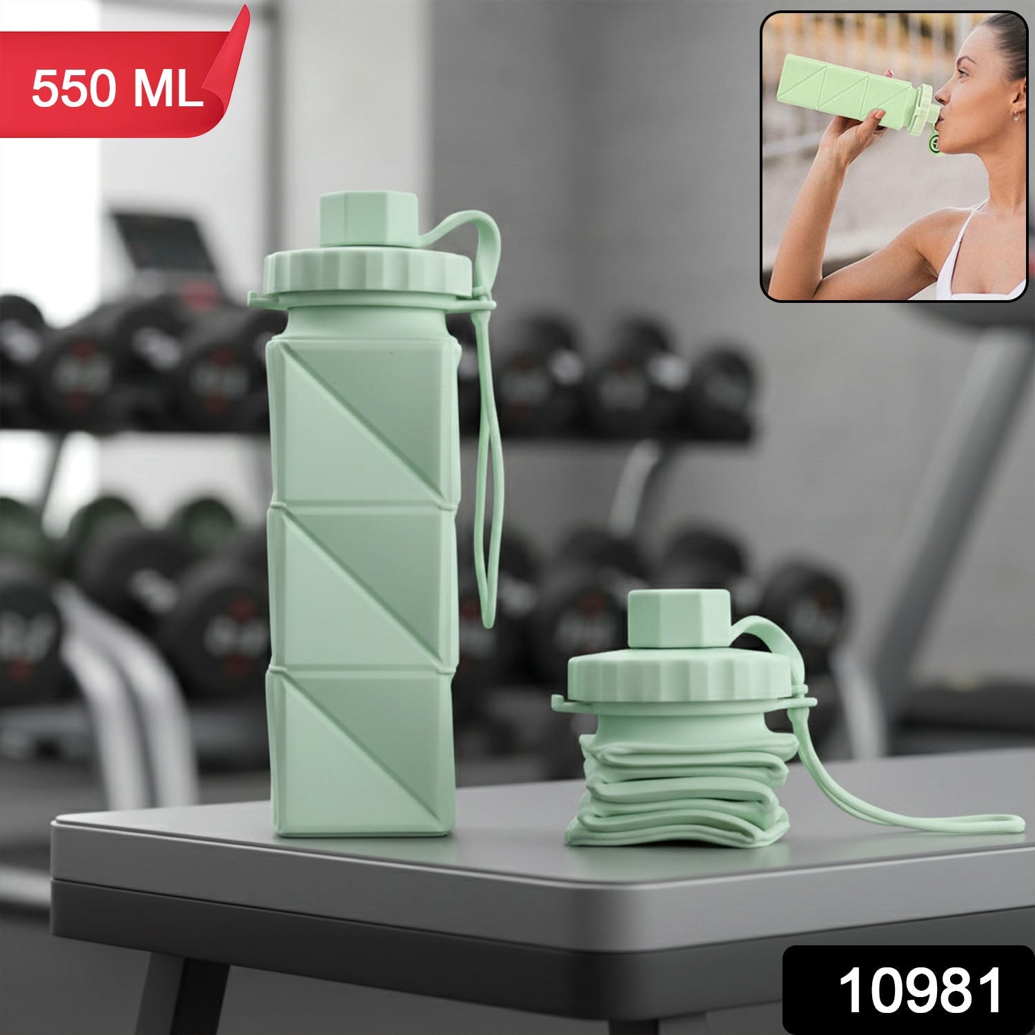Foldable water bottle with carry strap and leakproof cap