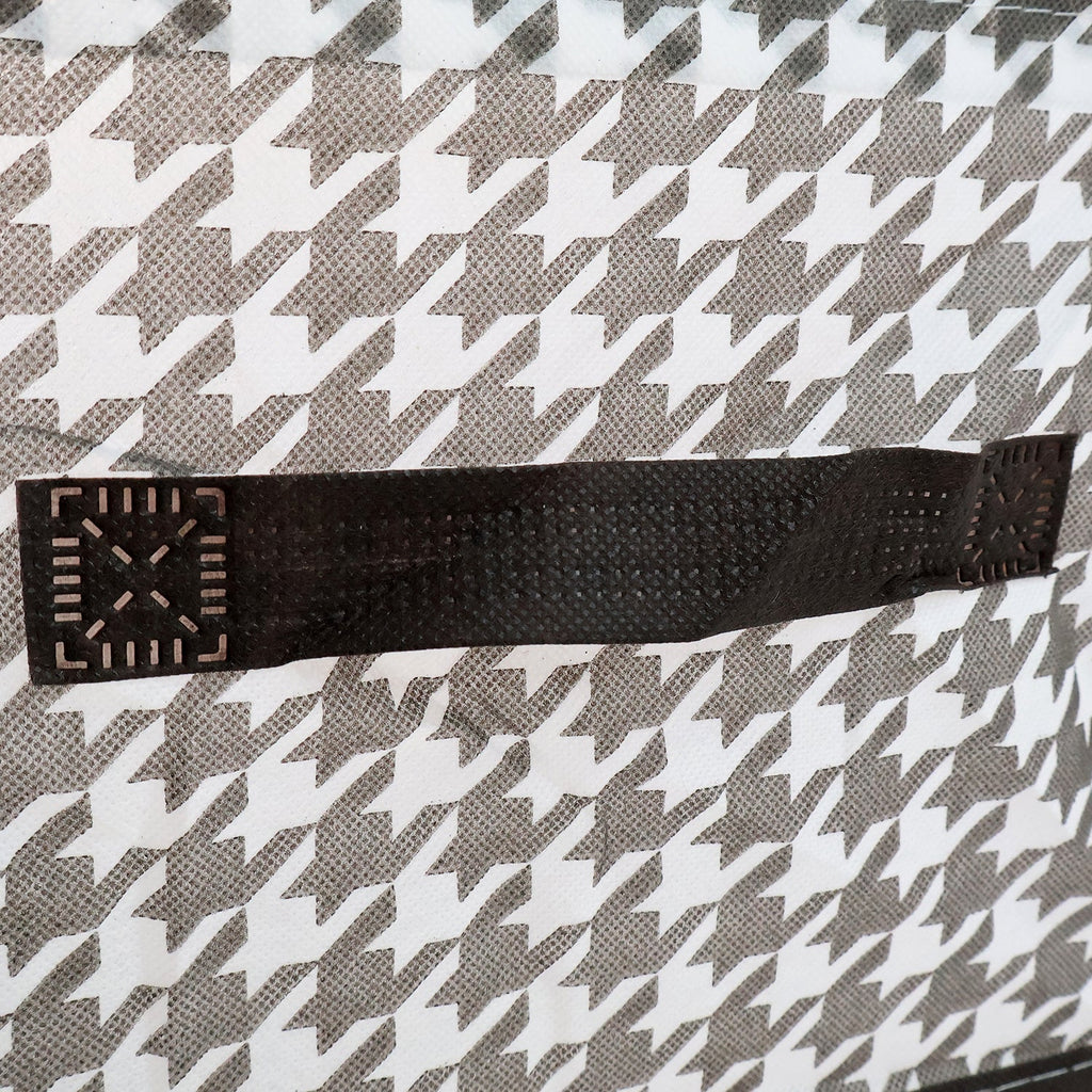 Detail shot of the canvas storage basket showing its reinforced steel support structure for durability.