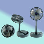 Folded portable USB desk fan ready to be stored or carried