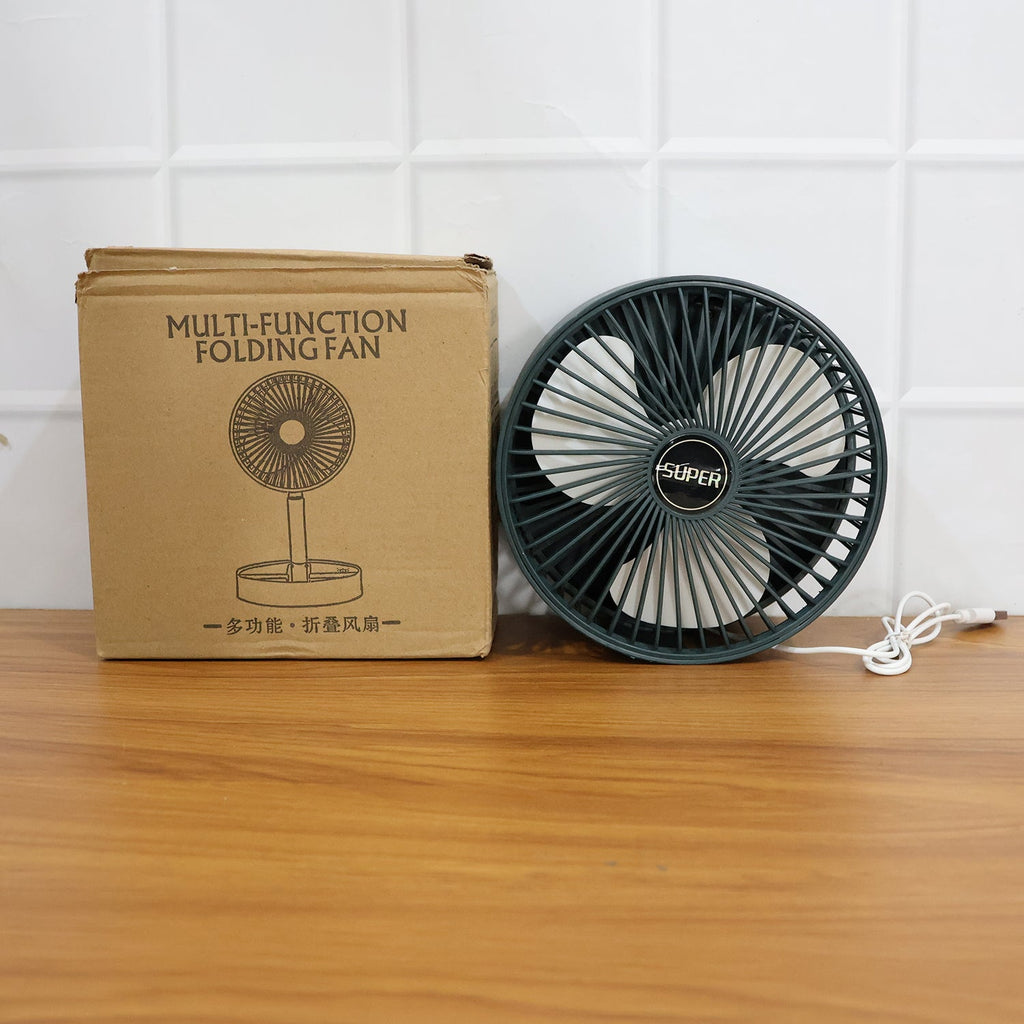 USB folding fan demonstrating airflow and built-in phone stand