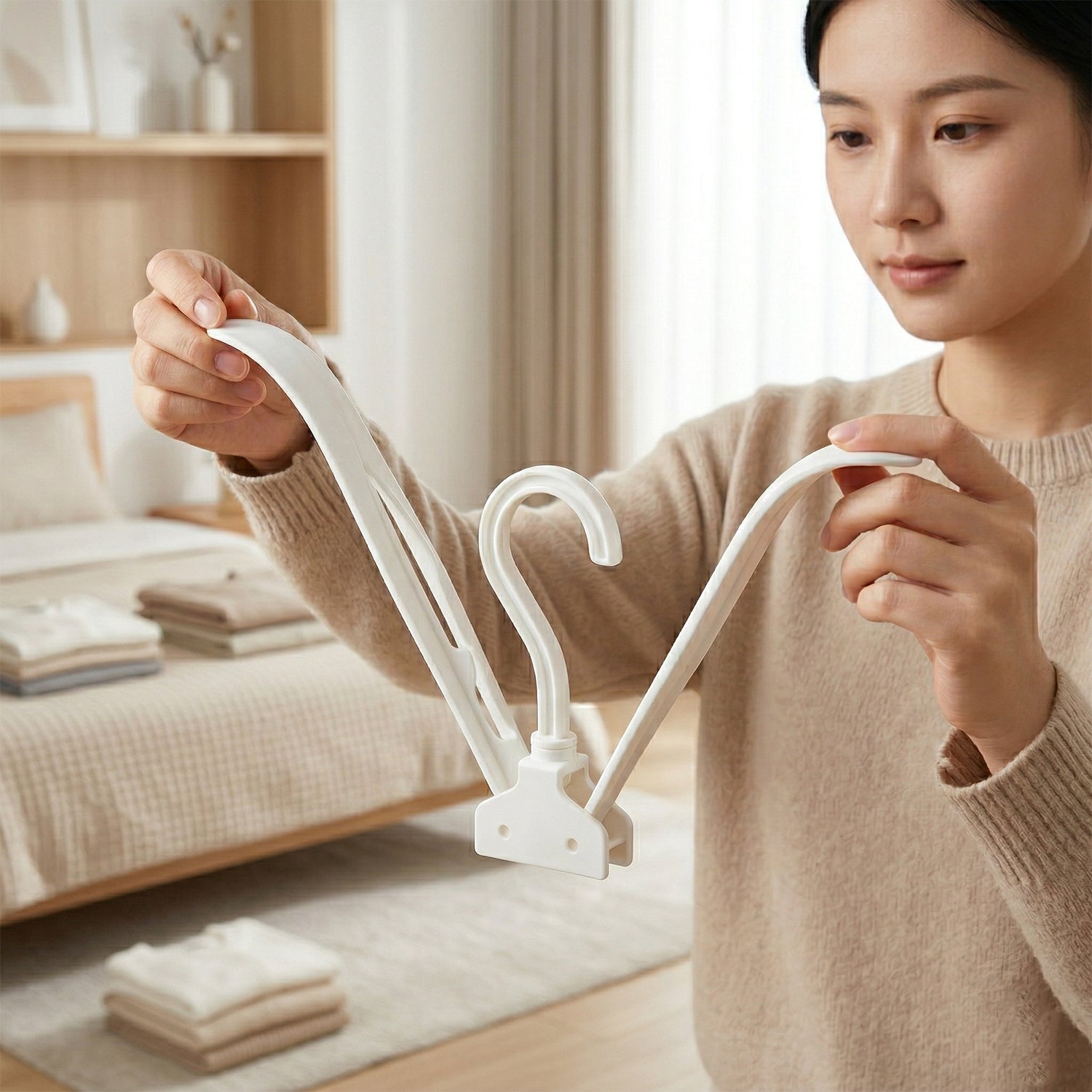 Space saving clothes hanger folded for travel or storage