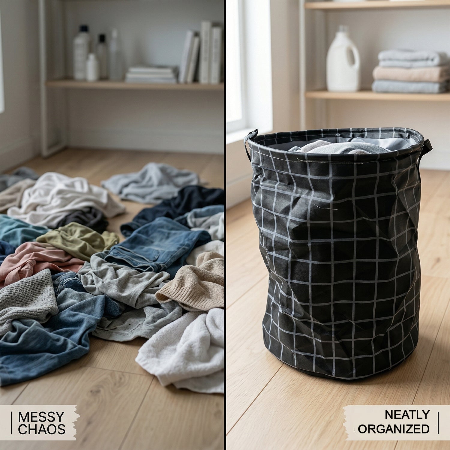 Side view of foldable laundry basket showing sleek design